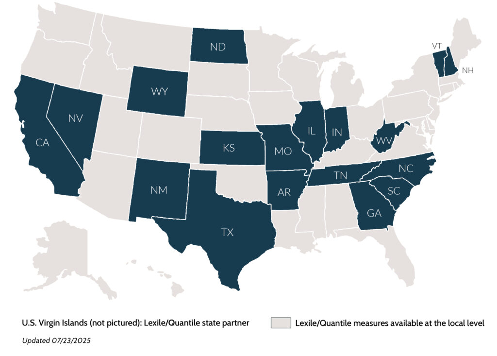 Departments of education across the United States have linked their state assessments to report Lexile and Quantile measures for students.