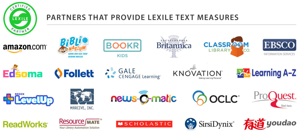Logo wall features sampling of certified partners that provide Lexile text measures.