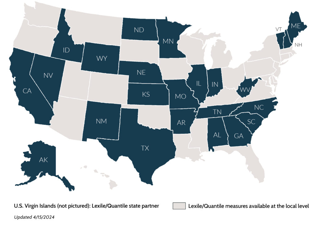 Lexile and Quantile measures are available in all 50 states, with half of the nation receiving the measures through state accountability assessments or at the local level through partnerships with edtech companies that deliver services to schools and districts.