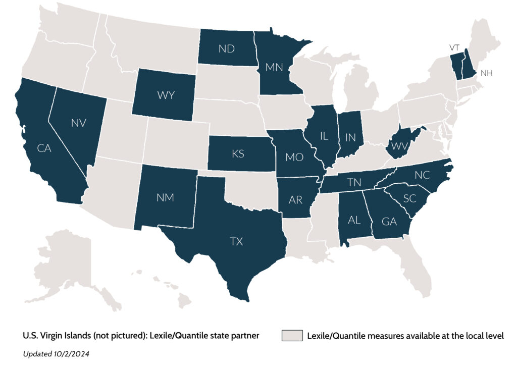 Over 20 departments of education across the United States have linked their state assessments to report Lexile and Quantile measures for students.